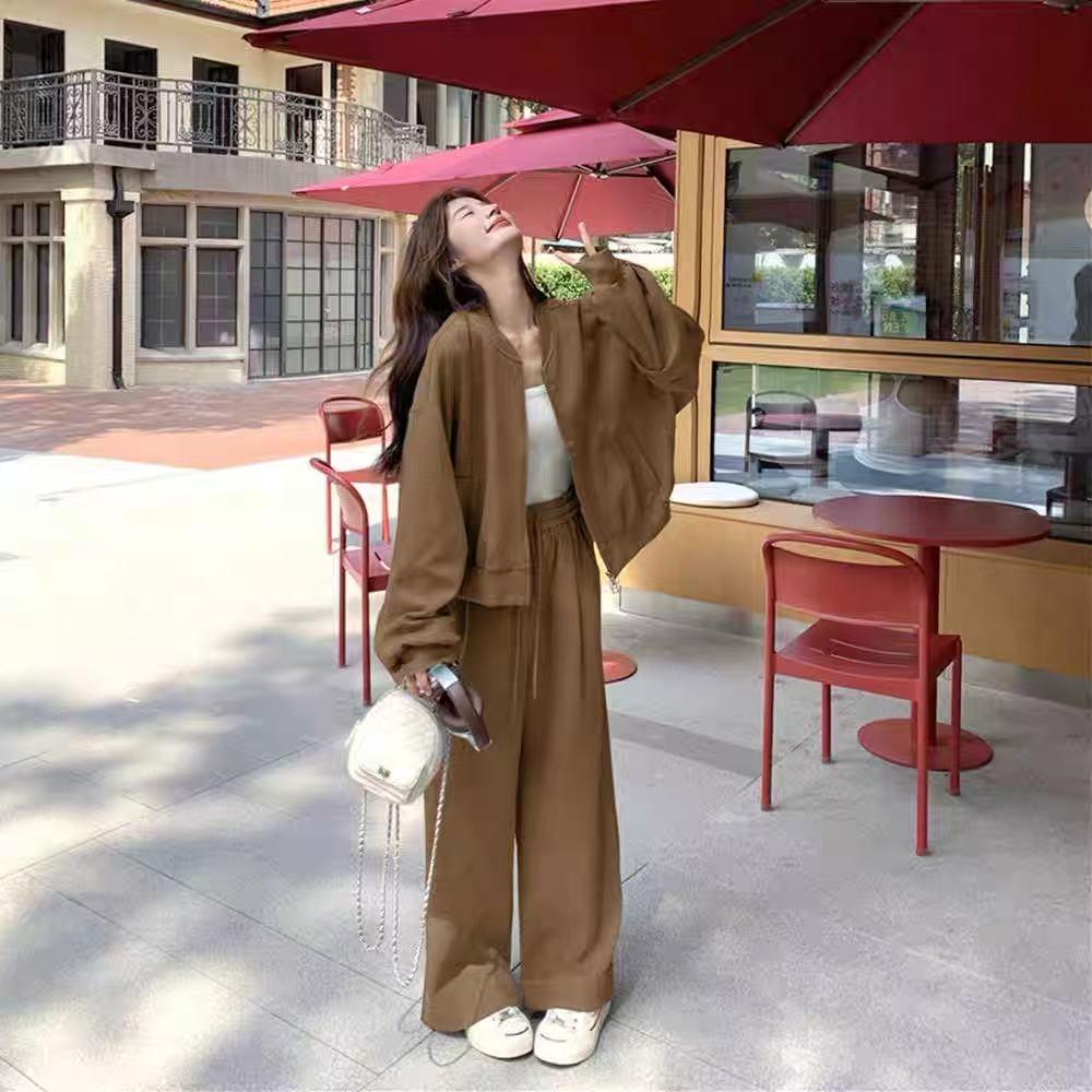 Women's Autumn/Winter Korean Style Loose Hoodie & Wide-Leg Sweatpants Set