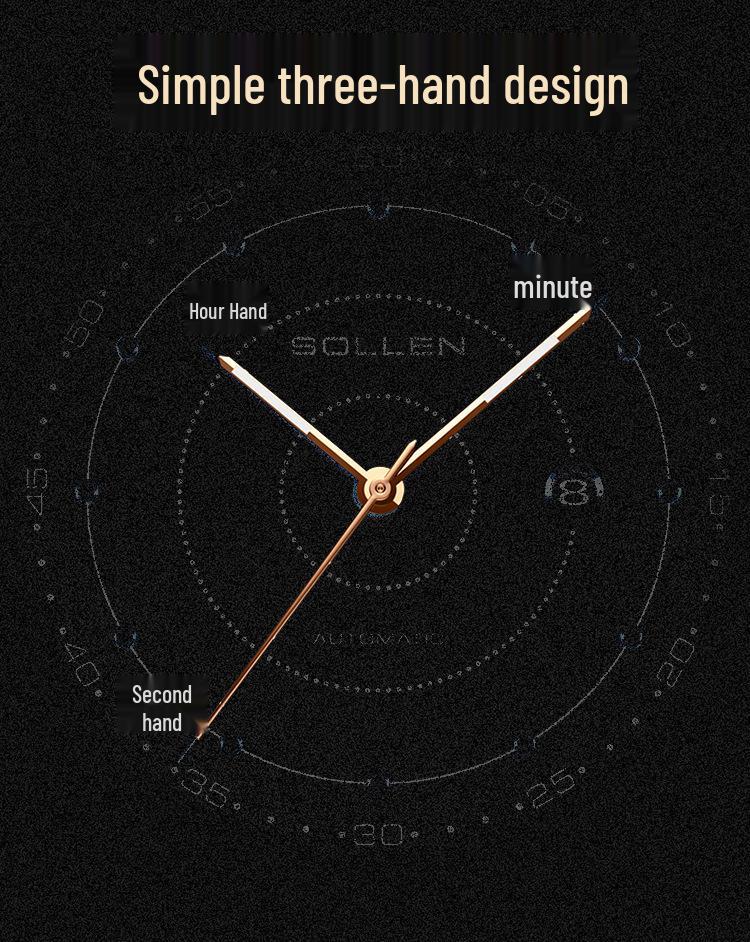 Solon Ultra-Thin Automatic Men's Leather Strap Waterproof Watch - Simple & Stylish.