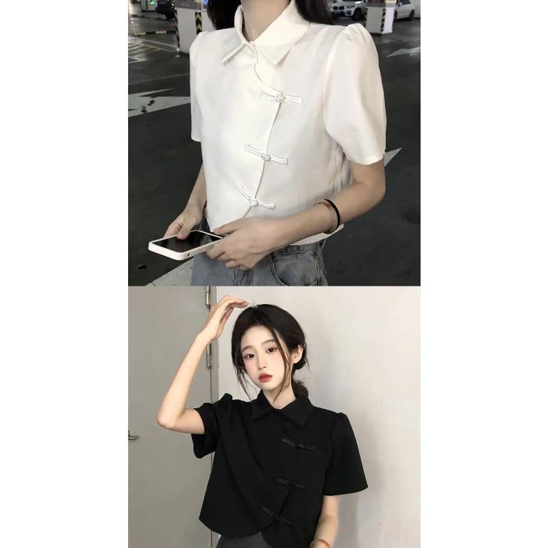 Chinese Style Shirts Women Modern Crop Pure Summer All-match Sweet Girl Irregular Fashion Lady Elegant Thin