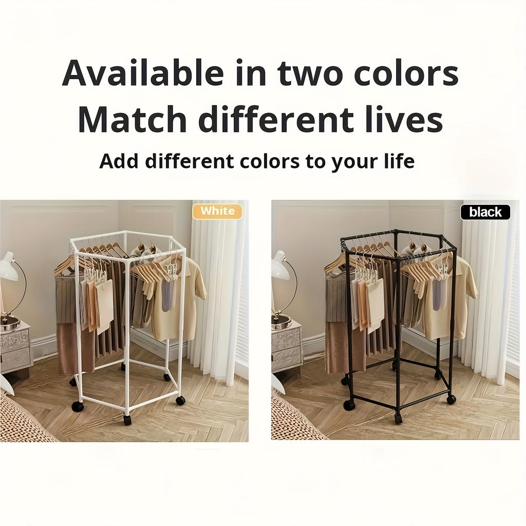 Stainless Steel Wardrobe Organizer - Freestanding 6-Bar Clothes Rack with Wheels & Shelves, Space-Saving Design,Metal Frame