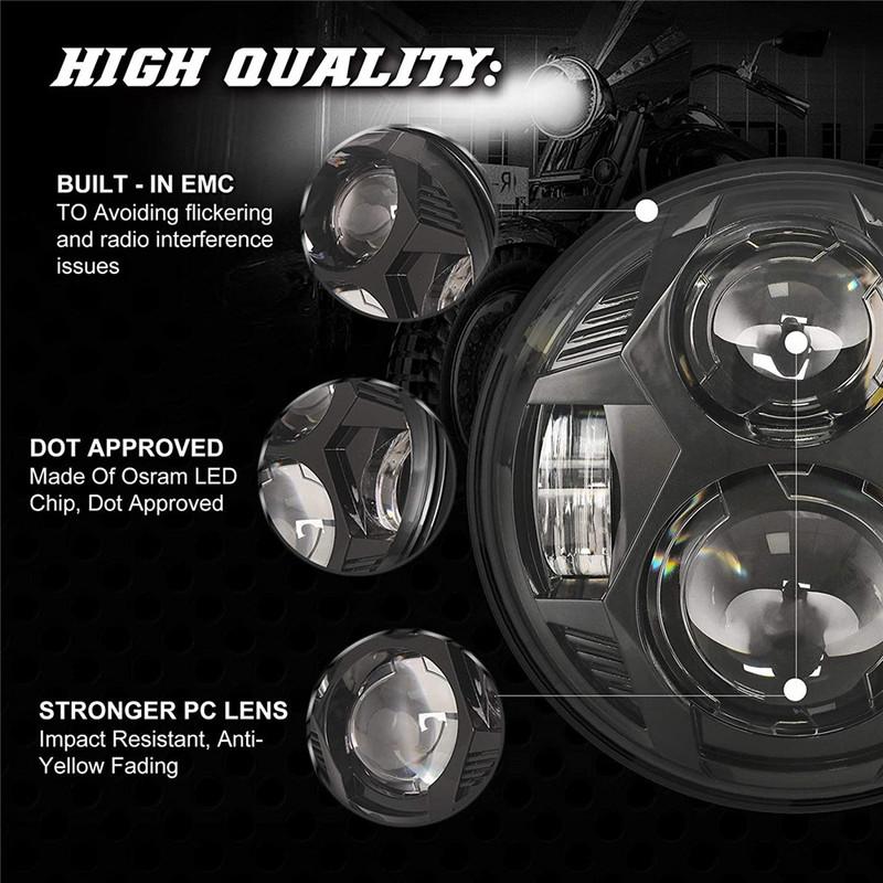 5.75 inch Led Headlight With High/Low Beam DRL For Honda Yamaha Harley Dyna Sportster Softail FXST, FXSTB, FXSTC 5 3/4"Headlamp.