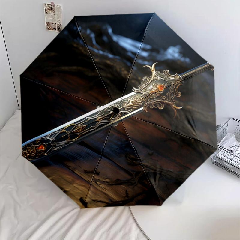 1 PC Automatic Folding Umbrella - Sharp Sword Pattern, Portable & Foldable Design with 8 Ribs, Christmas Birthday Gifts