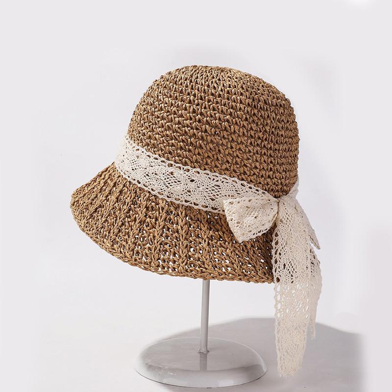 

Summer Lace Bow Straw Hat Women s Wide Brim Sun Hat Beach Vacation Sun Hat хакі