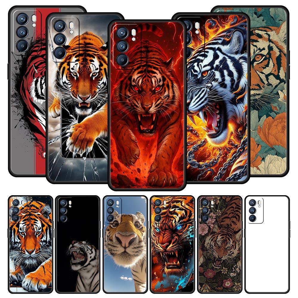 Phone Case Cover For Oppo A17 A31 A54 A57 A78 A79 Find X5 X6 Reno 7 8 10 11 12 13 F Pro 5G Soft TPU Shell Cartoon Tiger Pattern