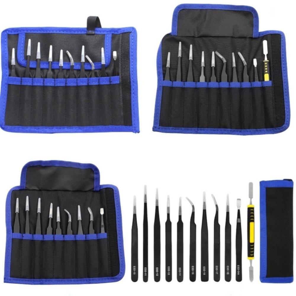 9/10/11Pcs Stainless Steel Antistatic Tweezers Anti-Static Electronic Tweezers  Mobile Phone Repair
