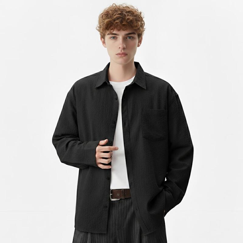 Fingercroxx Men's Retro Textured Casual Shirt Jacket