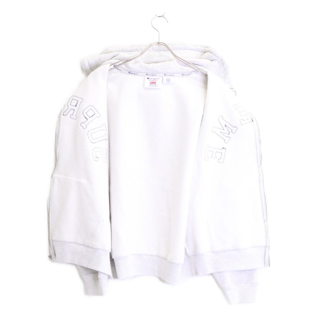 Champion ×Supreme 24 Stainless Steel Ash Gray Navy Logo Zip-Up Hooded Sweatshirt Jacket M Light grayUsed