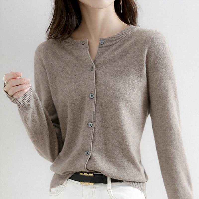 Women Sweaters Cardigans 2025 Autumn Winter Long Sleeve O-Neck Black Knitted Sweater Women Tops Cardigan JJ70