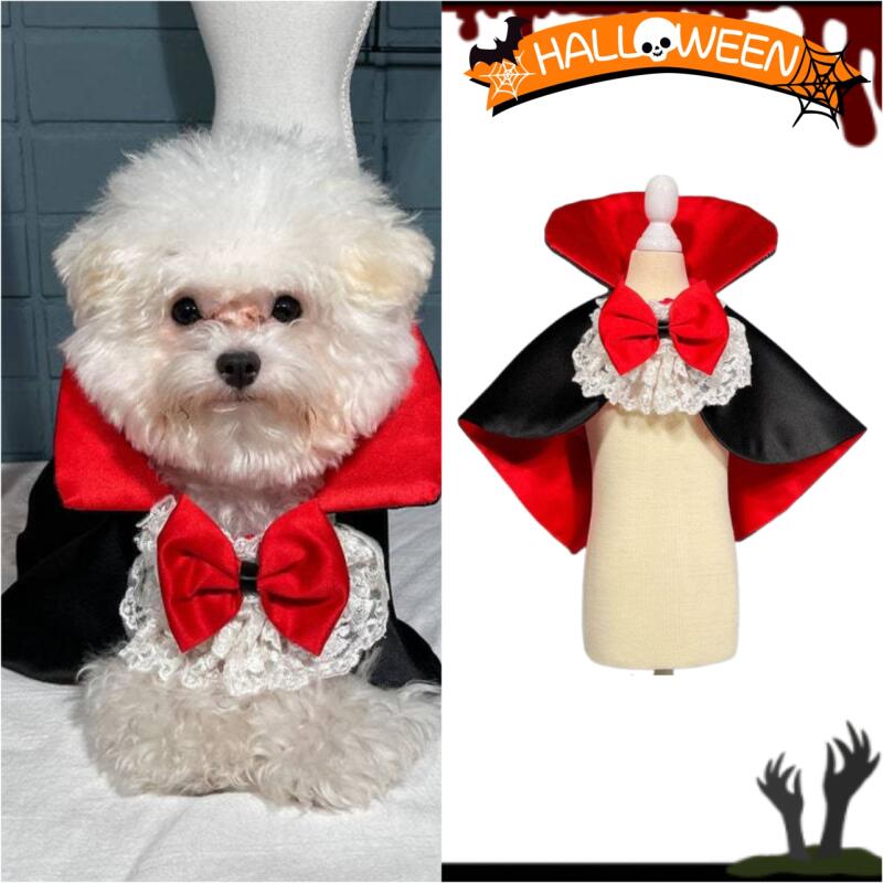 Halloween Pet Cloak For Cats Dog Cosplay Vampire Cape Small Dog Puppy Kitten Cute Black Red Bow Tie and Cloak Dress Up Accessory