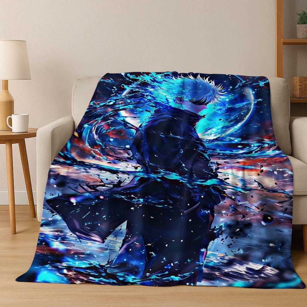 Anime Jujutsu Kaisen Yuji Satoru Cartoon Flanelldecke, Gemütliche Weiche Überwurfdecke für Zuhause Schlafzimmer Bett Sofa Picknick Abdeckung Geschenk Kind