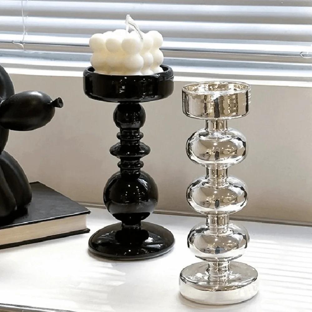 Simple European Style Glass Candle Holders Elegant Unique Tea Light Rack Romantic Retro Minimalist Candlestick Living Room