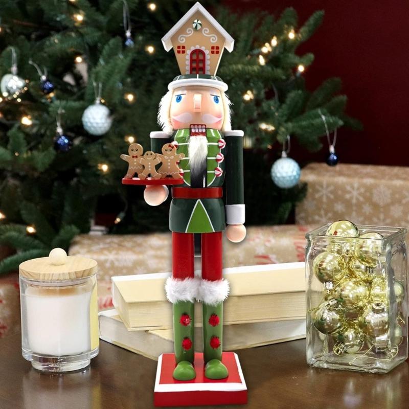 Holiday Nutcrackers Figure Colorful Wood Soldier Puppet with Cookie Family and House Hat Christmas Decorative Ornament