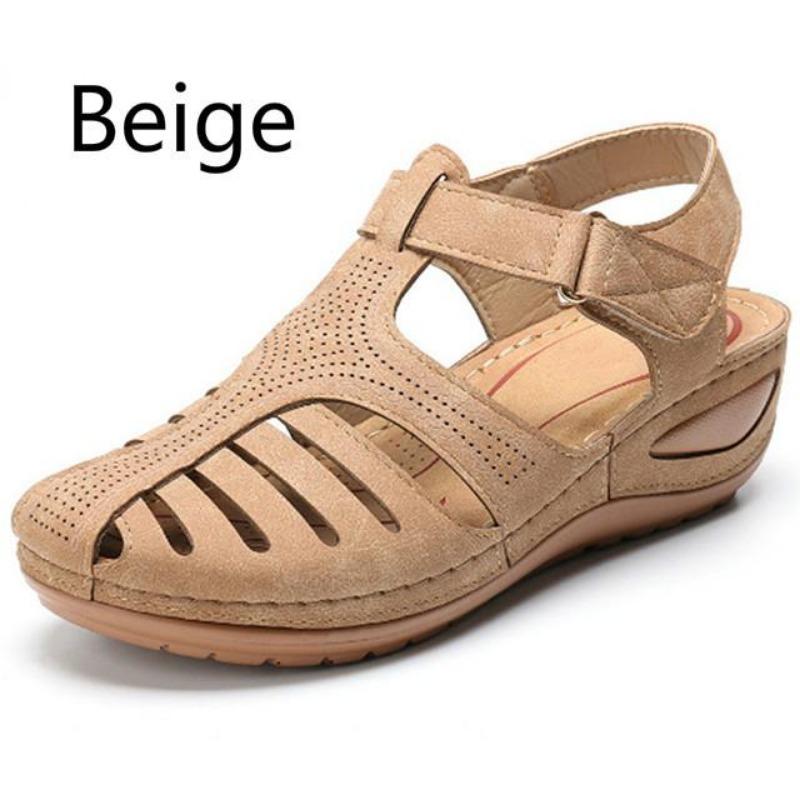 Žena Sandály Léto Vintage Sandály na klínku Ležérní Vystřihovánka Klička Ženy Boty Žena Dámy Platforma Retro Sandály Velká velikost