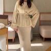 2025 Autumn European & American V-Neck Tie-Waist Short-Sleeve High-Waisted Skirt Set