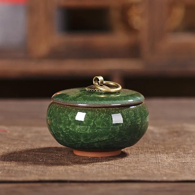 Cracked Ceramic Tea Caddies Coffee Canister Household Portable Travel Mini Porcelain Sealed Moisture-proof Storage Jar Home Deco