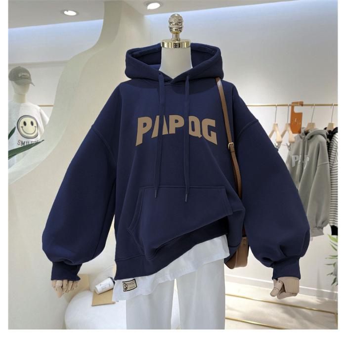 Новый свитшот с капюшоном с английской печатью, мужской и женский, корейская версия, повседневный ленивый стиль, простой бархатный кардиган S