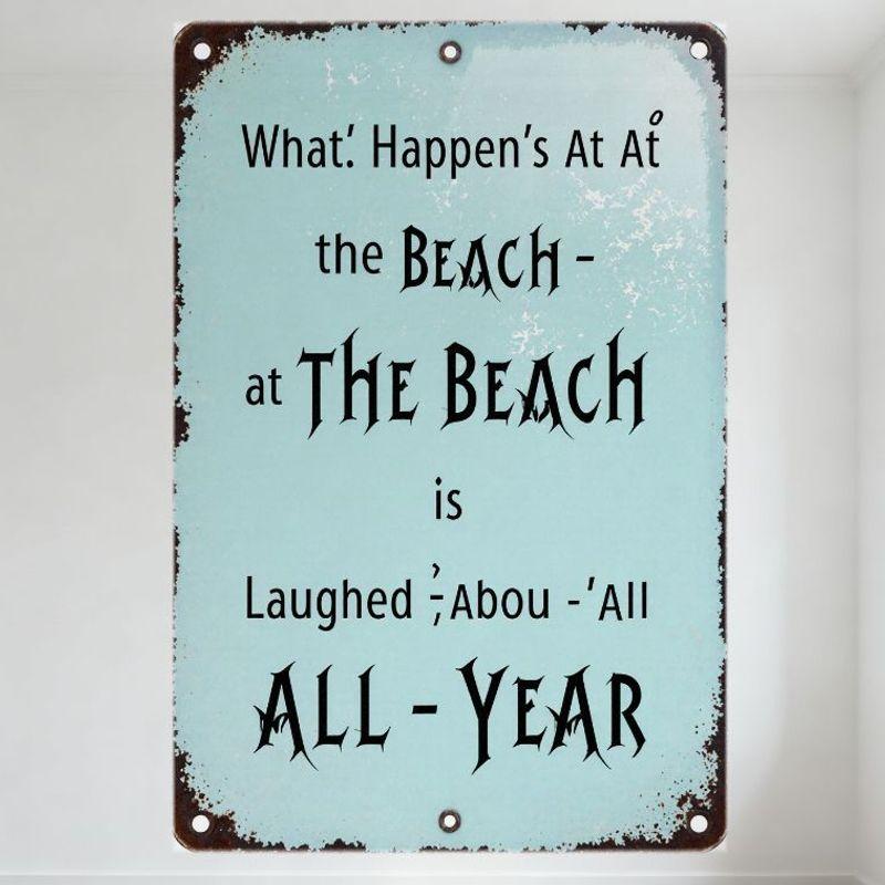 

Vintage Beach Metal Tin Sign, Weathered Rusted Light Blue Background Whimsical Misspelled Text for Bar Cafe Home Man Cave Decor 20x30cm（7.8x11.8inch）