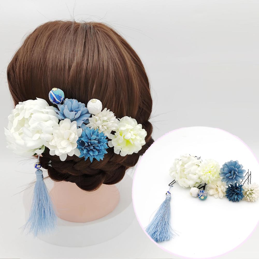 Japanische handgefertigte Haarspange mit Stoffblume, Quaste, Kimono-Haarnadel, Kopfschmuck, Geisha-Haarspange, Haarnadeln für Hochzeiten und Feste