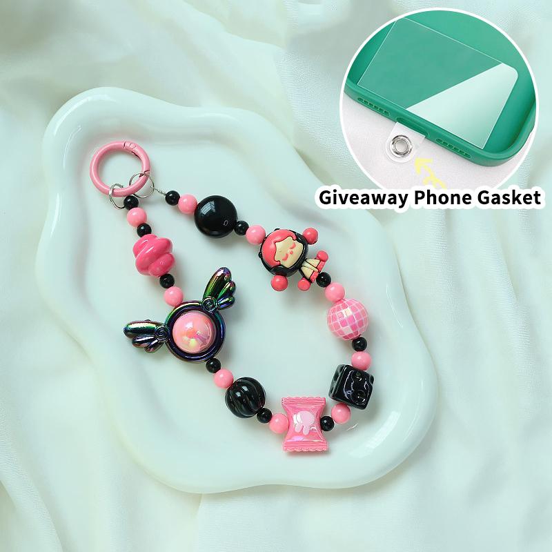 Roztomilá kreslená panenka s korálkovým popruhem na telefon, řetízkem na batoh, přívěskem na klíče, přívěskem proti ztracenému telefonu, dárkem pro iPhone, Samsung a dívku