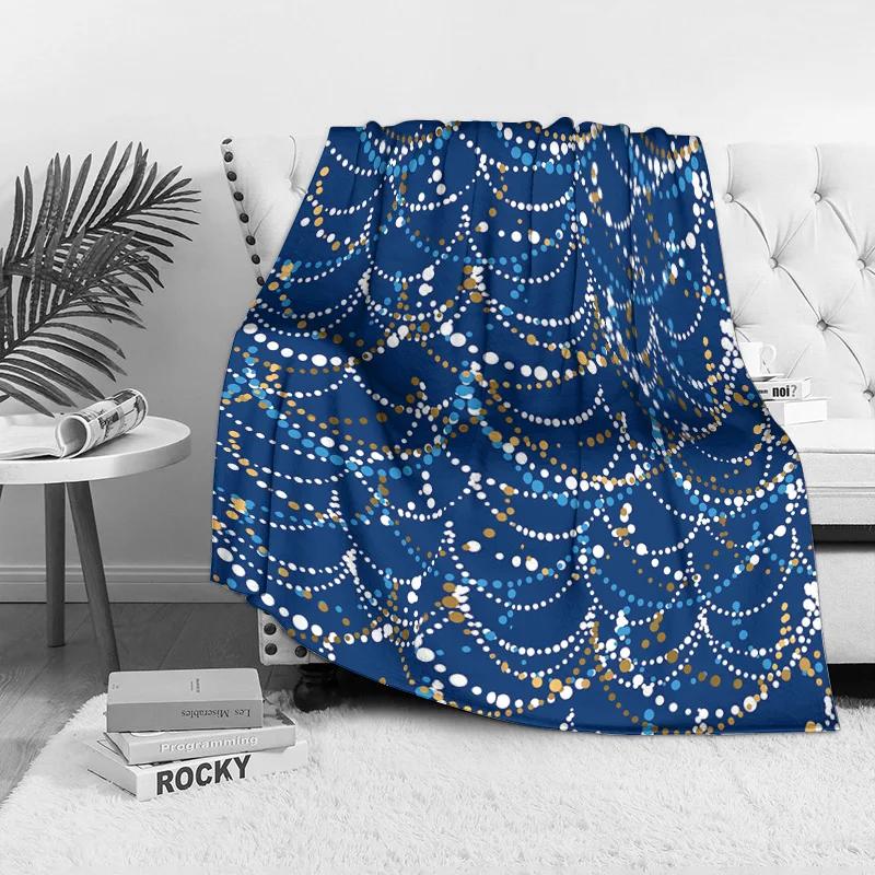 Marineblau Gepunktete Fleecedecke, Gold-Weiß Wirbelmuster Design, Moderne Kunst Überwurf für Zeitgenössische Wohnzimmerdekoration