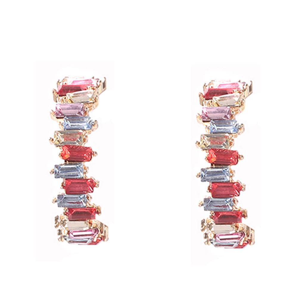 Exquisite light luxury inlaid with colored zircon gears, personalized design studs, niche semi-opening large C-ring earrings