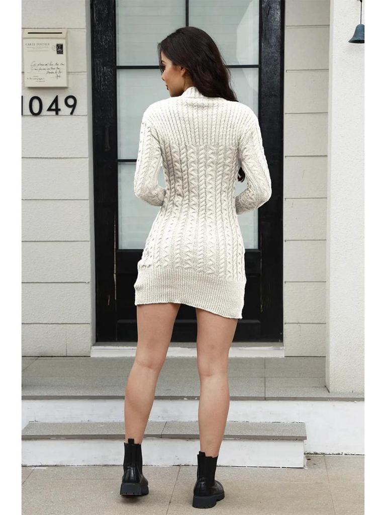 Sukienka sweterkowa z golfem w jednolitym kolorze - Jesień/Zima Damska dzianina