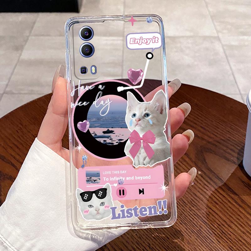 Jelly Casing For Vivo Y72 5G / Y52 5G / Y75S / IQOO Z3 5G Clear Silicone Soft TPU Back Cover Cute Cat Rabbit Heart Phone Case