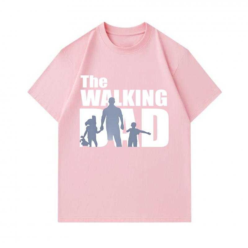 Men's 100% Cotton Crew Neck Short Sleeve T-shirt, Casual The Walking Dad Family Silhouette Printed Comfortable Lightweight Daily Wear Top for Summer