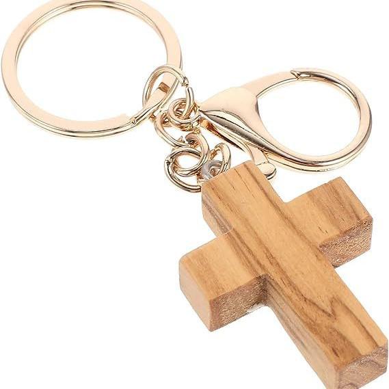 

Handcrafted Olive Wood Cross Keychain Pendant - DIY Engravable Ornament Gift 3*4 cm