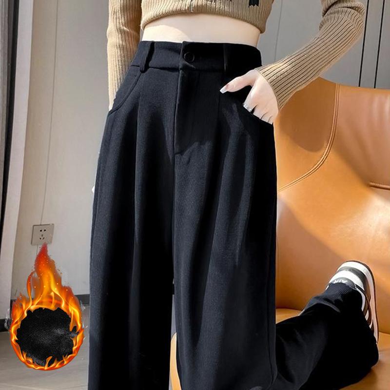 Autumn Winter Lady Snow Warm Pants Classic Fleece High Waist Trousers Women Straight Leg Plush Thermal Casual Pants