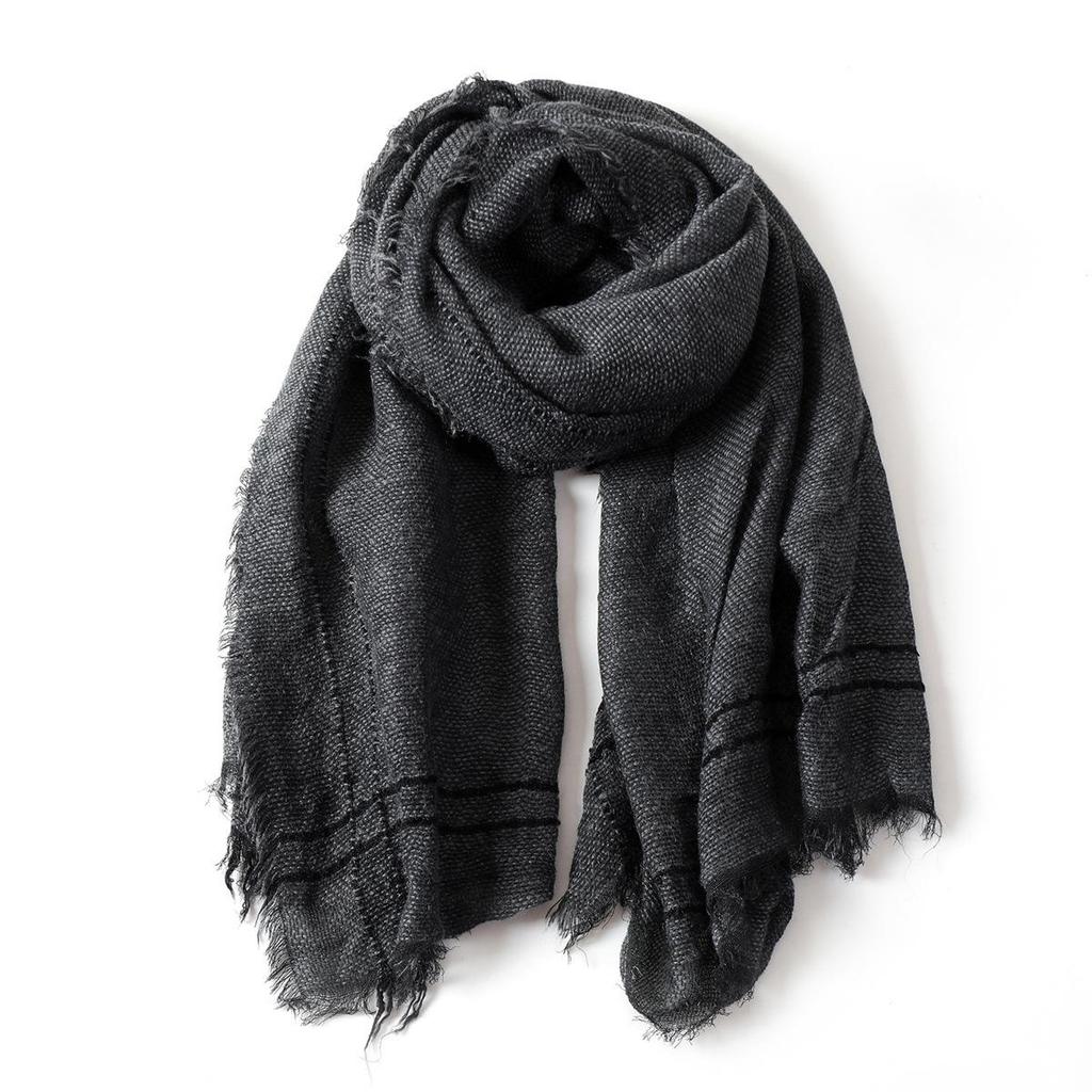Men's Artistic Striped Scarf: Autumn & Winter Warmth with Short Tassels and Tie-Dye Design.