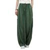 Women's Spring & Summer Ramie Flannel Pants - National Style, Improved Chinese Straight Cut with Drawstring.