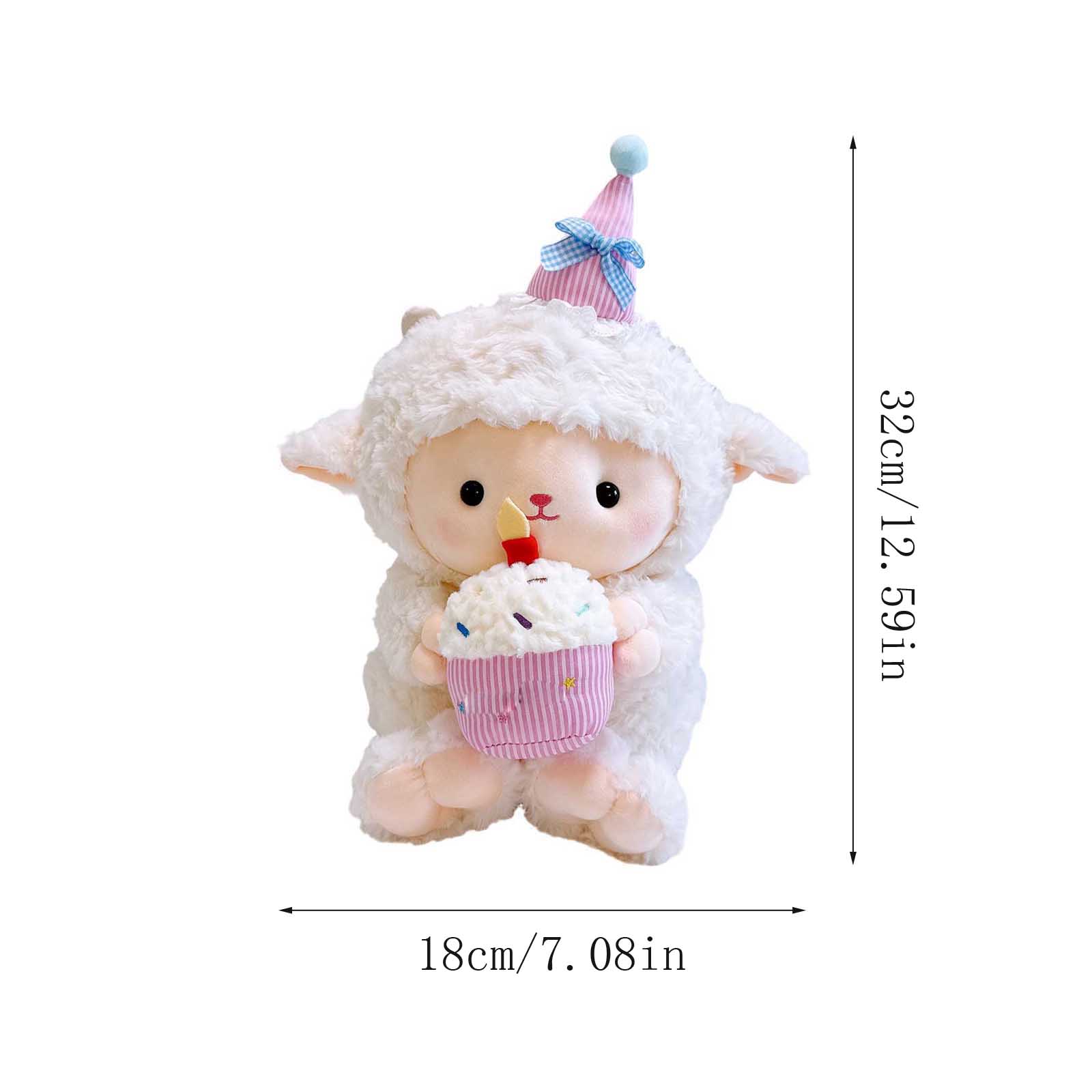 

Birthday Sheep Plush Toy, Cute Lamb Stuffed Animal With Cupcake & Party Hat, Soft Birthday Gift Doll For Kids One Size