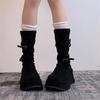 Fashion Autumn Winter Vintage Thick Sole Women Mid Calf Boots Fashion Round Toe Stripper Party Shoes Stretch Slim Botas Para Mujer