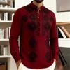 Men Geometric Ethnic Print Stand Collar Long Sleeve Shirt