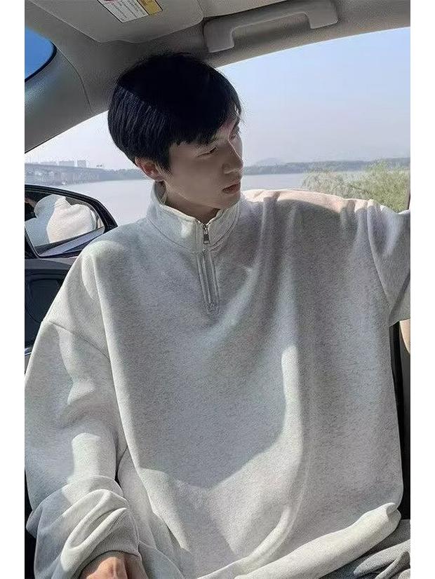 Unisex Stand Collar Half-Zip Solid Color Hoodie - Trendy, Versatile, and Casual Loose Fit Top