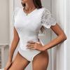 Damemote Uformelt ensfarget trykk Sommer Våren Kortermet O-hals Bodysuits