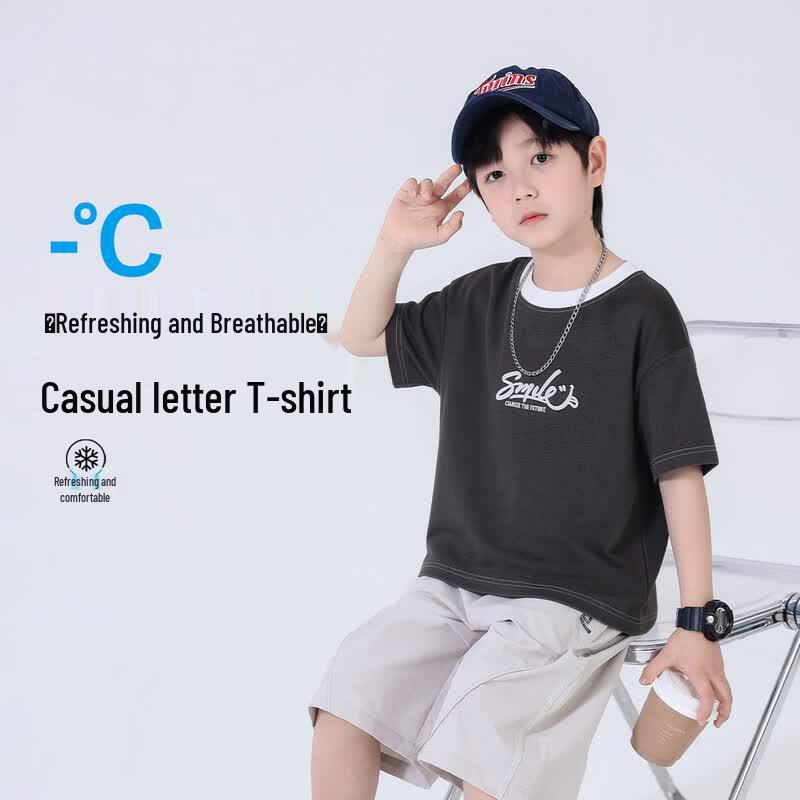 Yoyotale Boys Cotton Short Sleeve T-Shirt 120 темно-серого