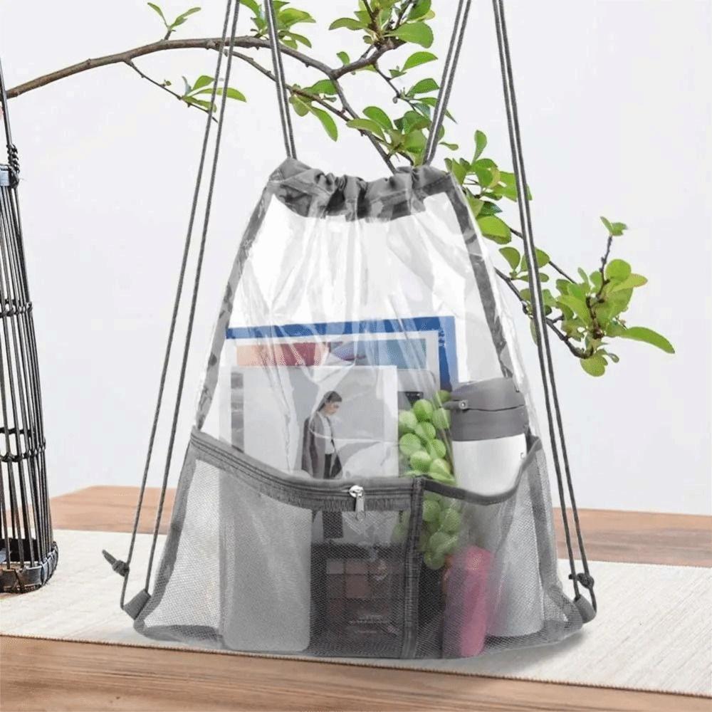 Large Capacity Drawstring Backpack Foldable Jelly Bag Simple PVC Transparent Bag Men