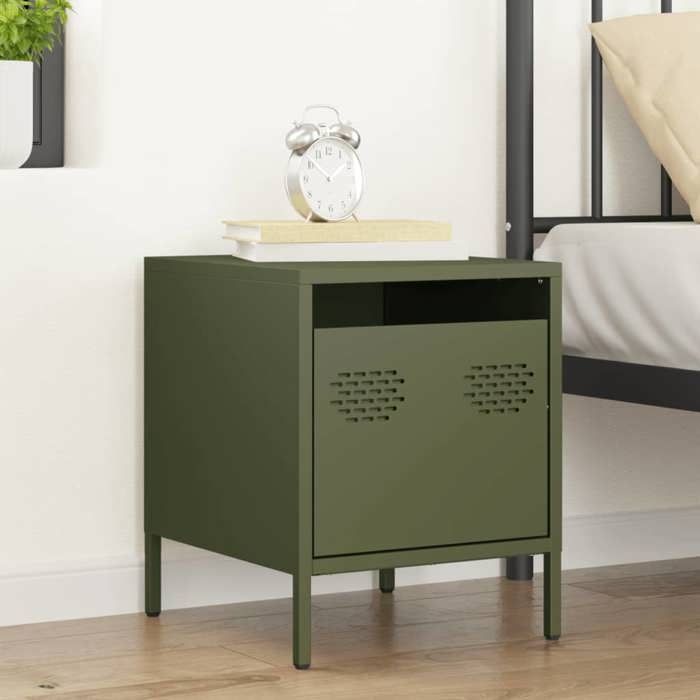 VidaXL Olive Green Bedside Table 35x39x43.5 Cm Steel, Cabinet, Side Cabinet, Phone Stand, Bedside Table, 851252