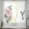 Sheer Hummingbird Pink Flower White Tulle Curtains Living Room Bedroom Decoration Transparent Chiffon Voile Window Curtain Polyester Washable Sitting