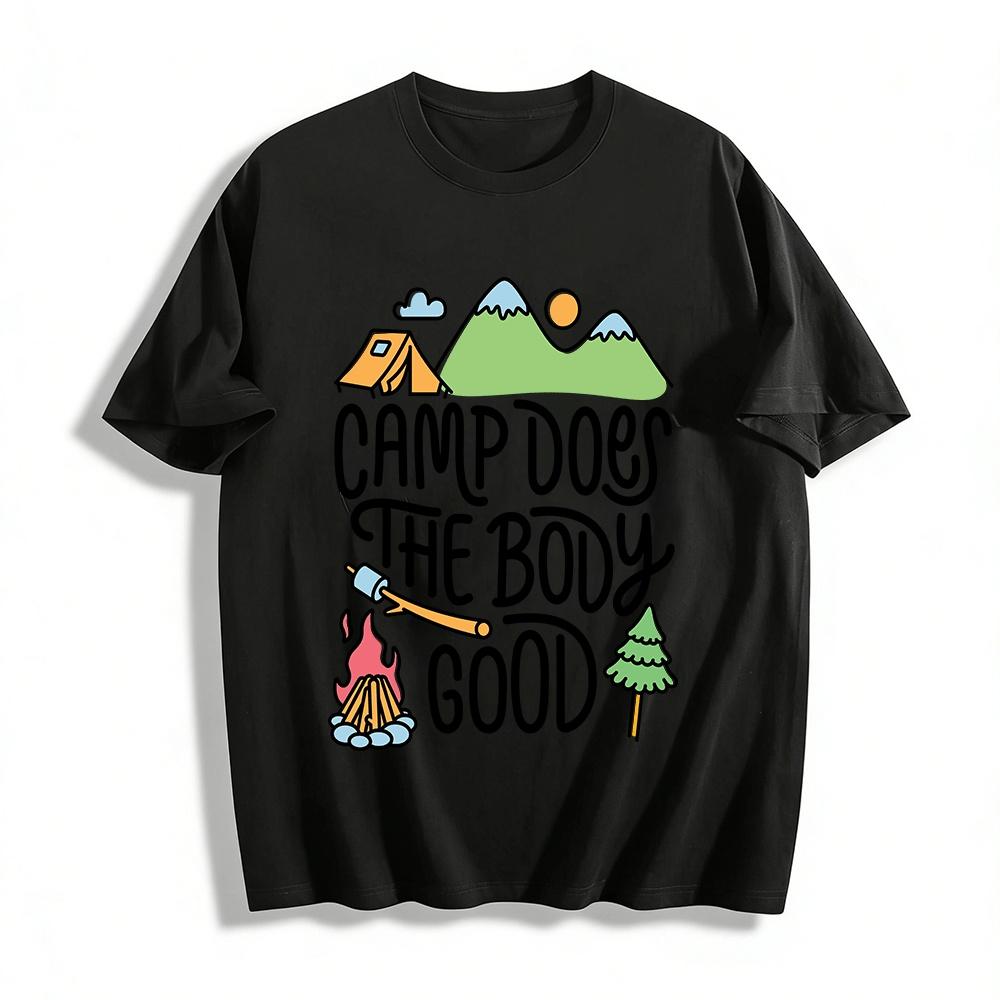 

Camp Does The Body Good Outdoor Camping Graphic Casual Tee Pure cotton T-shirt XXS