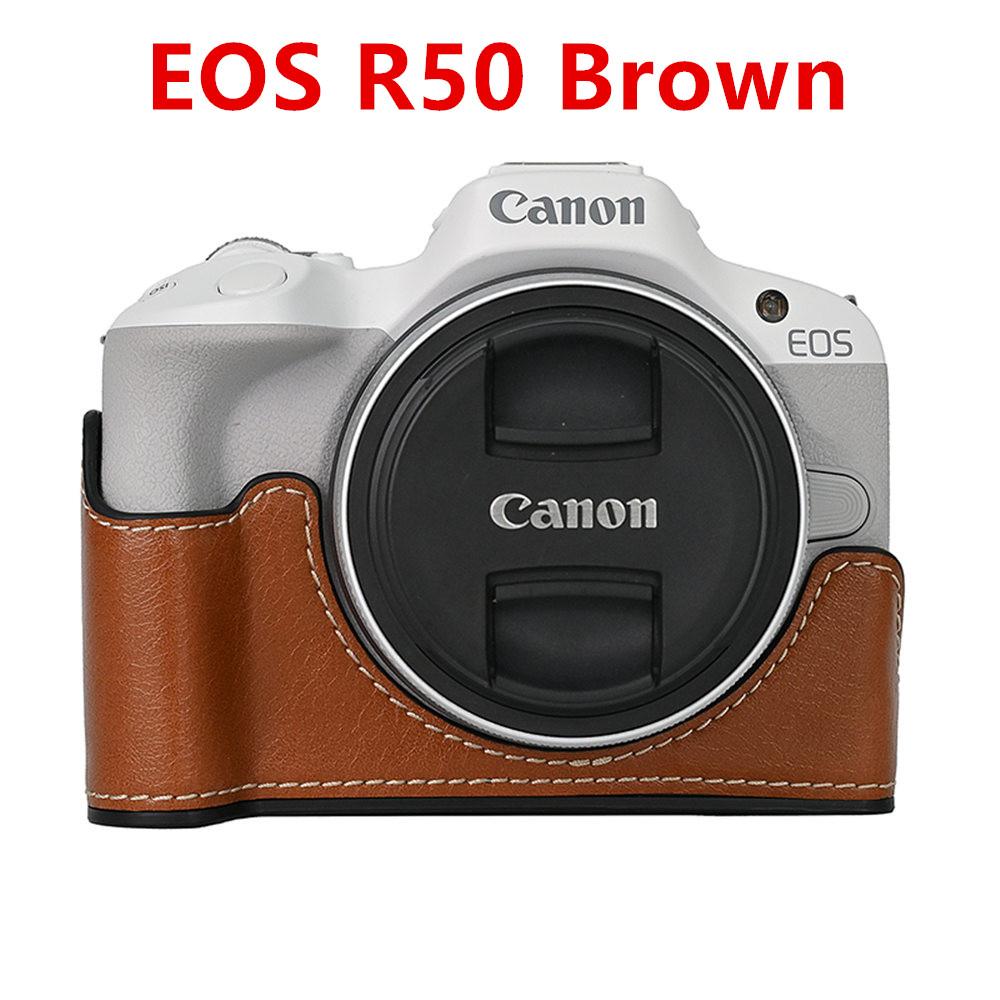 Camera Bag PU Leather Half Body Case for Canon EOS R50 R10 200D 200DII Battery Opening Bottom Cover