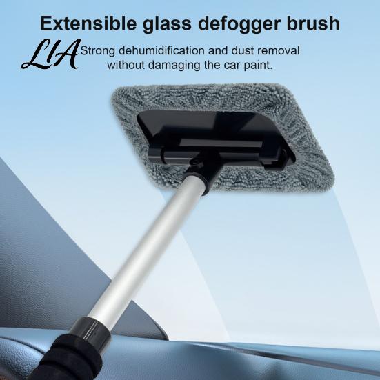 Microfiber Auto Glass Cleaning Brush Car Windshield Cleaner with Retractable Handle & Rotating Head Pads, Window Fog Remover Tool for SUVs Sedans,