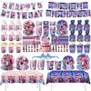 K-Pop Geburtstagsparty Zubehör Geschirr Set - Servietten Tischdecke Banner Pappteller Slap Armbänder Stempel für Babyparty Deko