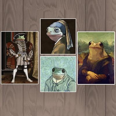 Lustiges Wandkunst-Poster Humor Mona Lisa Frosch Leinwandgemälde Vintage Mädchen mit Perle Frosch Schönheitsbilder Wohnzimmer Schlafzimmer Dekoration