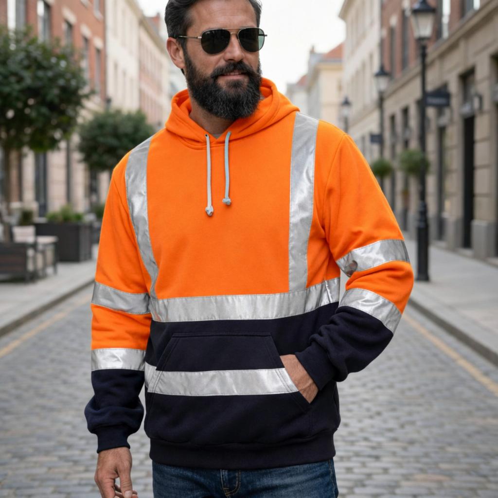 Men's Outdoor Casual Hoodie with Reflective Stripe and for Cold