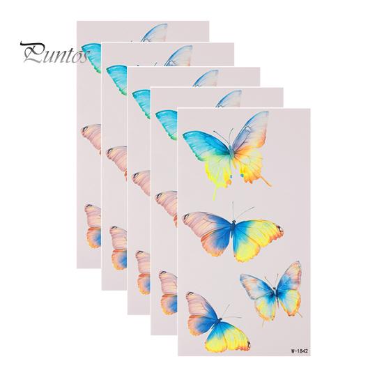 Removable Tattoo Stickers 5 Sheets Butterfly Stickers, Waterproof Temporary Flower Tattoos, Colorful Non-irritating Decals Face Body Tattoos