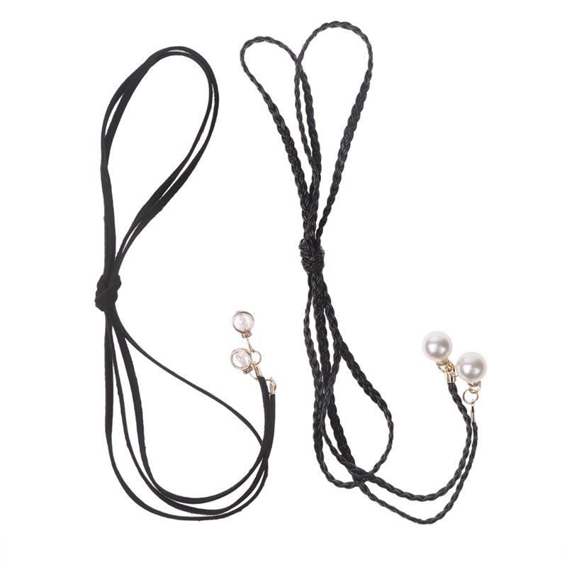 Retro Pu Braided Pearl Belt Waist Chain Versatile Women Leather Rope Waistband Waist Rope Jeans Dresses Clothing Accessories