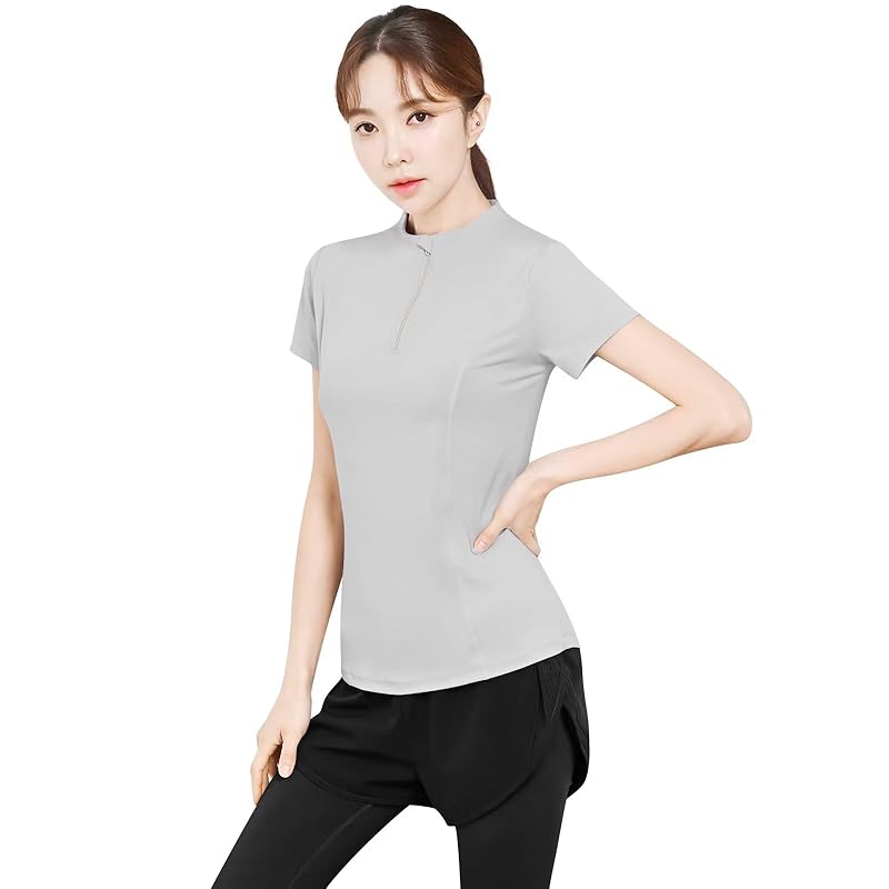 

[Rovidorx] yoga wear tops half zip shirt short sleeve t-shirt ladies sports training running wear golf wear tennis wear sportswear pilates wear gym